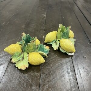 Vtg Majolica Capodimonte Lemon Italian Porcelain‎ Candlestick Holder
